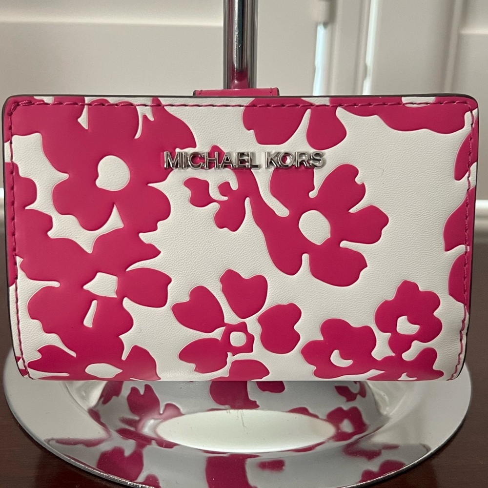 Michael Kors White and Hot Pink Floral Wallet